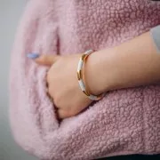 Bracciale ovale a righe - 7x160 mm - con resina epossidica - acciaio inossidabile 304L Dorato - bianco x1