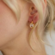 Orecchini a cerchio tondo 16 mm - cabochon ovale in ossido di zirconio - acciaio inossidabile 304L Dorato x2