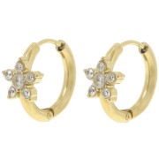 Orecchini a cerchio tondo da 16 mm con fiore in ossido di zirconio - Acciaio inossidabile 304L Dorato x2