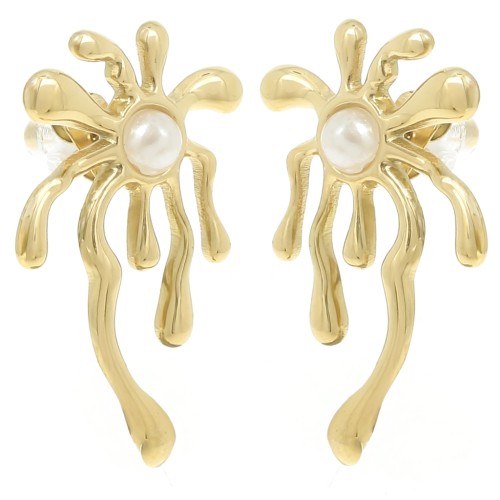 Orecchini a forma di palma 26x16 mm - imitazione di madreperla - acciaio inossidabile 304L Dorato x2