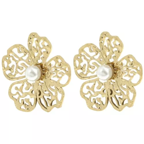 Orecchini in filigrana 24x26mm con imitazione della madreperla - Acciaio inossidabile 304L Dorato x2