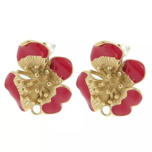 Orecchn pendent n resna e ottone con petal d rose rosse e