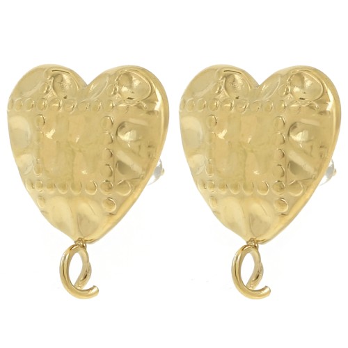 Orecchini a cuore effetto trapuntato 17x14 mm - Acciaio inossidabile 304L Dorato x2