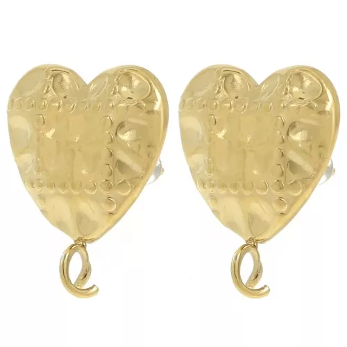 Orecchini a cuore effetto trapuntato 17x14 mm - Acciaio inossidabile 304L Dorato x2