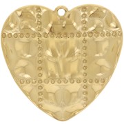 Pendenti a cuore effetto trapuntato 26x27 mm - Acciaio inossidabile 304L Dorato x2