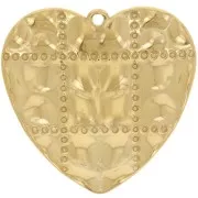 Pendenti a cuore effetto trapuntato 26x27 mm - Acciaio inossidabile 304L Dorato x2