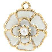 Pendente a fiore da 20 mm con imitazione di Perla - Acciaio inossidabile Dorato 304L - Bianco x1|raw }}