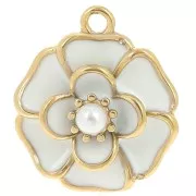 Pendente a fiore da 20 mm con imitazione di Perla - Acciaio inossidabile Dorato 304L - Bianco x1
