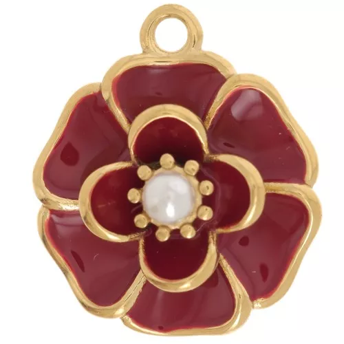 Pendente a fiore 20mm imitazione madreperla - Acciaio inox Dorato 304L Rosso x1