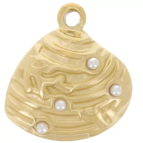 Pendente a conchiglia 22x20 mm con cabochon in finta madreperla - Acciaio inox 304L Dorato x1