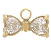 Ciondolo a forma di papillon 6x9,5 mm con ossidi di zirconio - Acciaio inossidabile 304L Dorato x1|raw }}