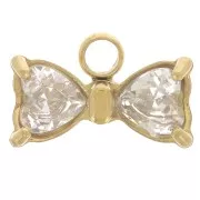 Ciondolo a forma di papillon 6x9,5 mm con ossidi di zirconio - Acciaio inossidabile 304L Dorato x1