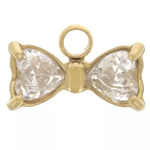 Ciondolo a forma di papillon 6x9,5 mm con ossidi di zirconio - Acciaio inossidabile 304L Dorato x1