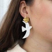 Pendente uccello in acrilico 49x36 mm escl. Perles&Co - Argento glitterato x1