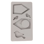 Stampo in silicone 26x14,5 cm - 5 forme Cassette nido e uccelli - Grigio x1