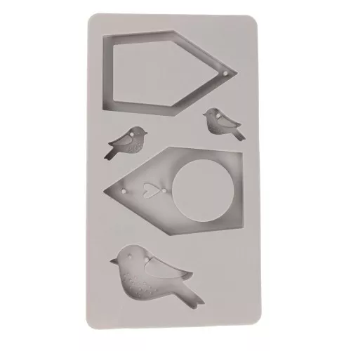 Stampo in silicone 26x14,5 cm - 5 forme Cassette nido e uccelli - Grigio x1