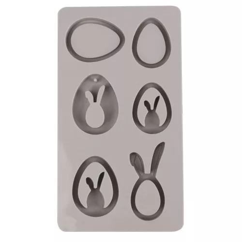 Stampo in silicone 26x14,5 cm - 6 forme di uova e pendente di coniglio - Grigio x1