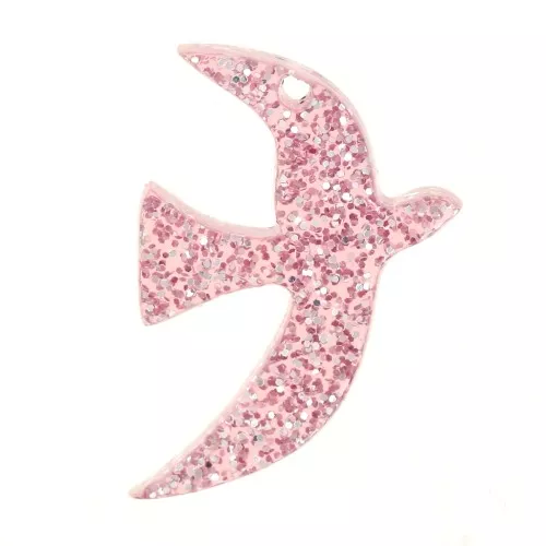 Ciondolo uccello in acrilico 15x10 mm in esclusiva per Perles&Co - Glitter rosa antico x1