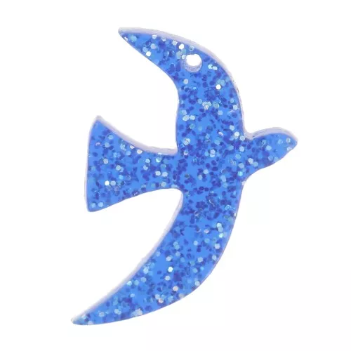 Ciondolo uccello in acrilico 15x10 mm in esclusiva per Perles&Co - Glitter blu reale x1