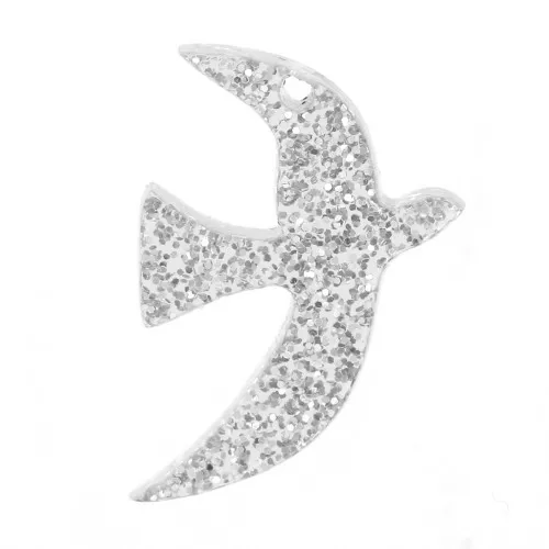 Ciondolo uccello in acrilico 15x10 mm in esclusiva per Perles&Co - Argento glitterato x1
