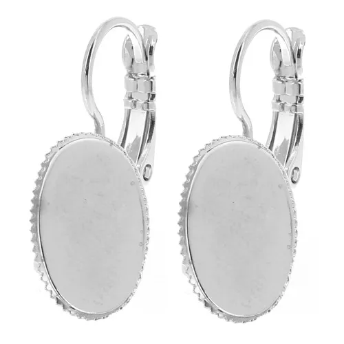 Portacabochon piatti 14x10 mm con anello aperto - Argento x2