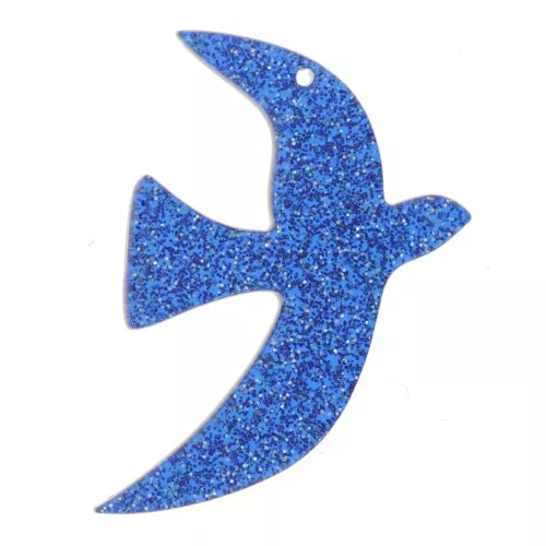 Pendente uccello in acrilico 35x25 mm escl. Perles&Co - Blu royal glitter x1