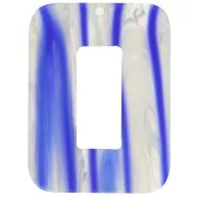 Pendente rettangolare cavo in acetato 40x30 mm - A righe - Blu scuro - Bianco perlato
