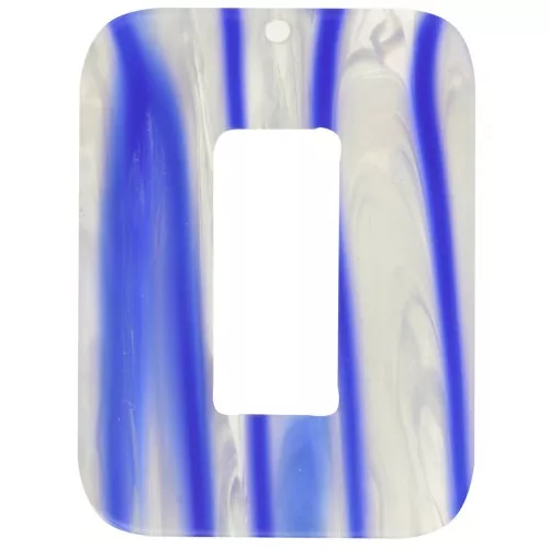 Pendente rettangolare cavo in acetato 40x30 mm - A righe - Blu scuro - Bianco perlato