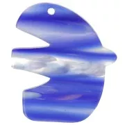 Pendente a forma di uccello in acetato 30x26 mm - A strisce - Blu scuro - Bianco perlato x1
