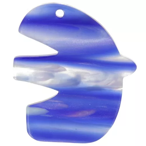 Pendente a forma di uccello in acetato 30x26 mm - A strisce - Blu scuro - Bianco perlato x1