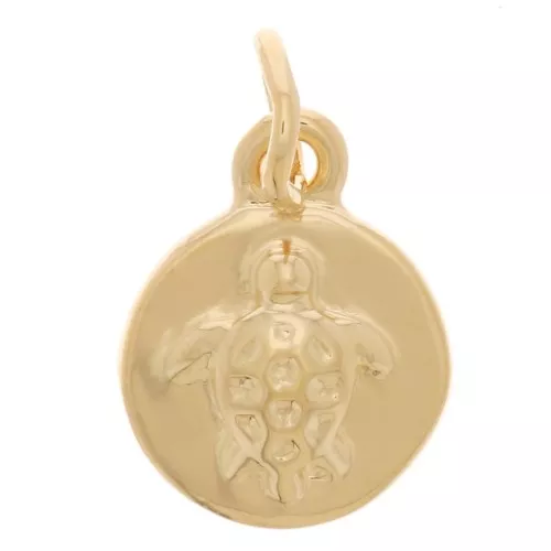 Mini ciondolo rotondo 6 mm - motivo tartaruga - anello chiuso - placcato oro 3 micron x1