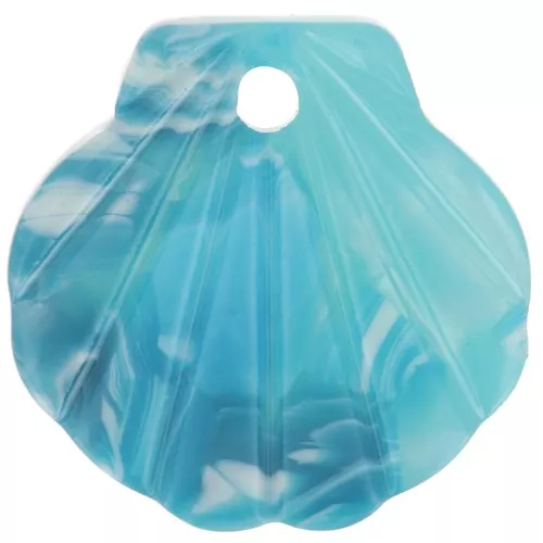 Pendente a forma di conchiglia in acetato da 16 mm - Turchese marmorizzato - Bianco x1