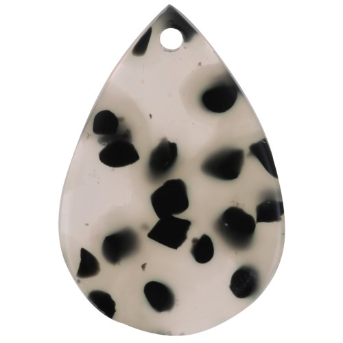 Pendente a goccia 22x15 mm in acetato - Maculato nero - Trasparente beige x1