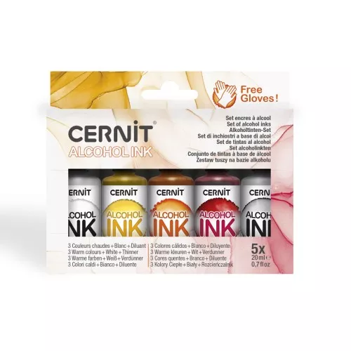 Set di inchiostri alcolici Cernit - Colori caldi, bianco e diluente x5
