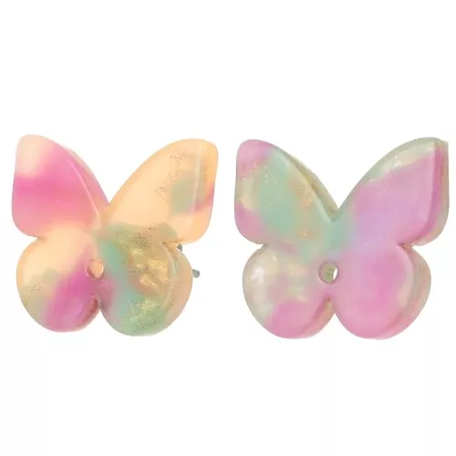 Orecchini a farfalla in acetato 16x19,5 mm - Tartaruga - Salmone x2