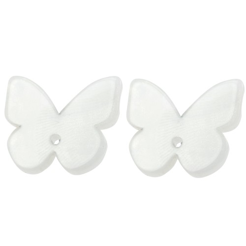Orecchini a farfalla in acetato 16x19,5 mm - Bianco perlato x2