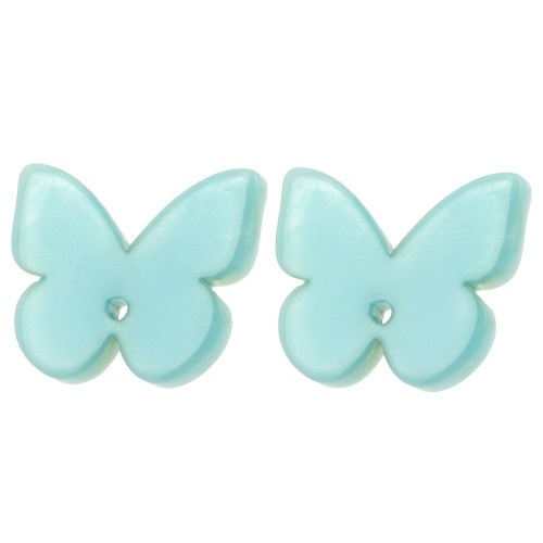 Orecchini a perno a farfalla in acetato 16x19,5 mm - Celadon marmorizzato - Bianco x2