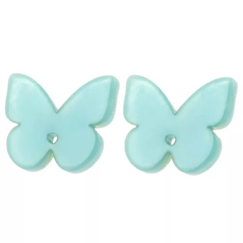 Orecchini a perno a farfalla in acetato 16x19,5 mm - Celadon marmorizzato - Bianco x2