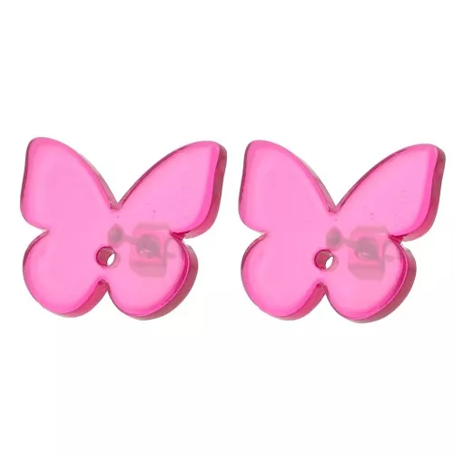 Orecchini a perno a farfalla in acetato trasparente 16x19,5 mm - Magenta x2