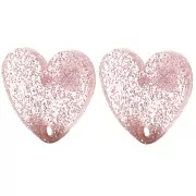 Orecchini cuore in acrilico 14x15,5 mm - Glitter rosa antico x2