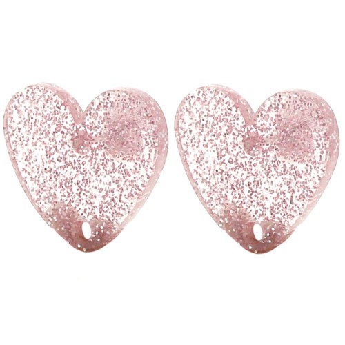 Orecchini cuore in acrilico 14x15,5 mm - Glitter rosa antico x2