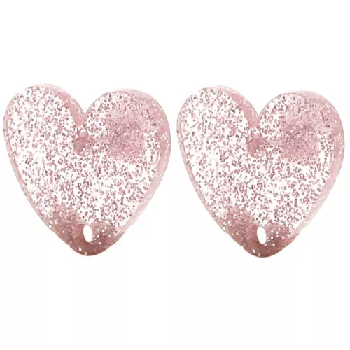 Orecchini cuore in acrilico 14x15,5 mm - Glitter rosa antico x2