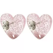 Orecchini cuore in acrilico 14x15,5 mm - Glitter rosa antico x2