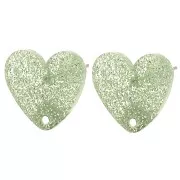 Verde - Clous d'oreilles coeur en acrylique 14x15.5 mm - Pailleté vert mousse x2 Clous d'oreilles coeur en acrylique 14x15.5 mm - Pailleté vert mousse x2