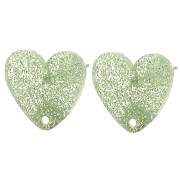Orecchini cuore in acrilico 14x15,5 mm - Glitter verde muschio x2