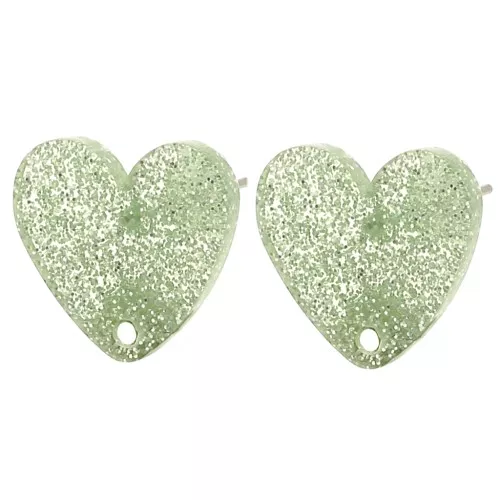 Orecchini cuore in acrilico 14x15,5 mm - Glitter verde muschio x2