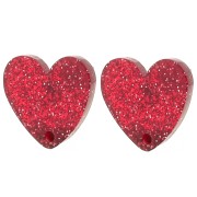 Orecchini cuore in acrilico 14x15,5 mm - Rosso glitterato x2|raw }}