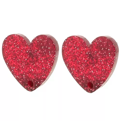 Orecchini cuore in acrilico 14x15,5 mm - Rosso glitterato x2