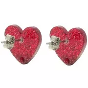 Orecchini cuore in acrilico 14x15,5 mm - Rosso glitterato x2