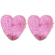 Orecchini cuore in acrilico 14x15,5 mm - Glitter rosa x2